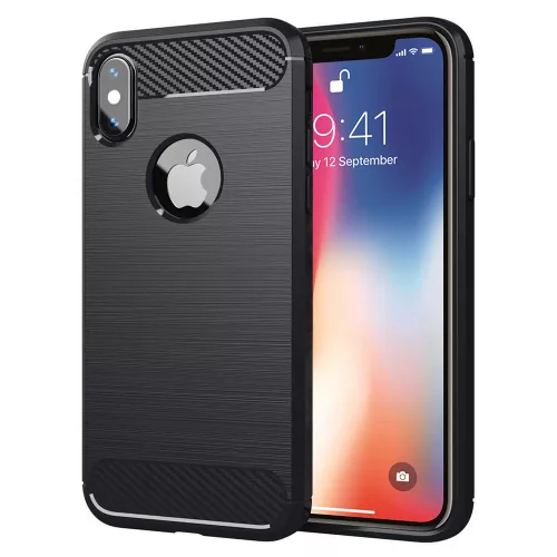 Techsuit - Carbon szilikon tok - iPhone X / iPhone XS - Fekete