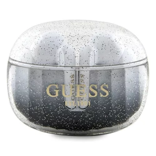 Guess - Vezeték nélküli fülhallgató (GUTWSHDGKEEK) - Bluetooth 5.3, TWS, USB-C, dokkolóállomással, IPX4 - Csillámos fekete színátmenet