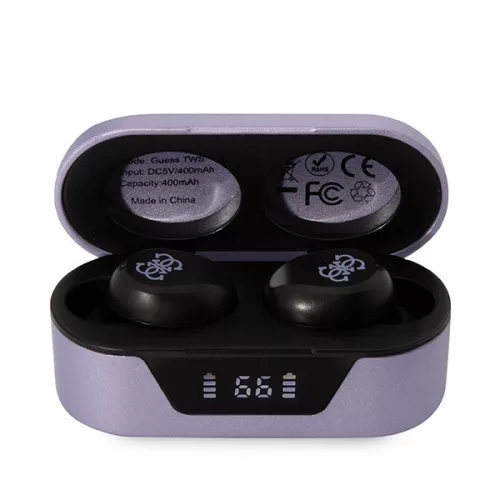 Guess - Vezeték nélküli fülhallgató (GUTWST31EU) - Bluetooth 5.0, TWS, USB-C, LED kijelzővel, dokkolóállomással, IPX4 - Lila