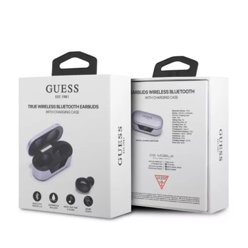Guess - Vezeték nélküli fülhallgató (GUTWST31EU) - Bluetooth 5.0, TWS, USB-C, LED kijelzővel, dokkolóállomással, IPX4 - Lila