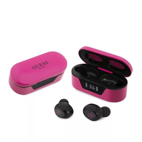 Guess - Vezeték nélküli fülhallgató (GUTWST31EM) - Bluetooth 5.0, TWS, USB-C, LED kijelzővel, dokkolóállomással, IPX4 - Magenta