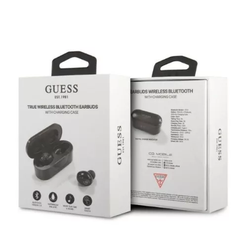 Guess - Vezeték nélküli fülhallgató (GUTWST31EK) - Bluetooth 5.0, TWS, USB-C, LED kijelzővel, dokkolóállomással, IPX4 - Fekete
