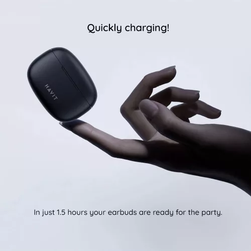 Havit - Vezeték nélküli fülhallgató (TW967 Pro) - Mikrofonnal, Bluetooth 5.3, Valódi vezeték nélküli sztereó, C típusú, 300mAh - Fekete