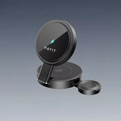 Havit - 3 az 1-ben vezeték nélküli töltőállomás (W3100) - telefonhoz/iWatch-hoz/fülhallgatóhoz, összecsukható, 15W - fekete