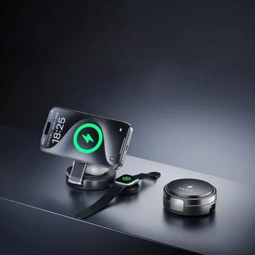 Havit - 3 az 1-ben vezeték nélküli töltőállomás (W3100) - telefonhoz/iWatch-hoz/fülhallgatóhoz, összecsukható, 15W - fekete