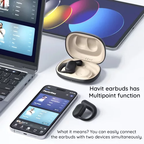 Havit - Vezeték nélküli fülhallgató (OWS914) - Mikrofonnal, Bluetooth 5.3, True Wireless Stereo, ENC, USB-C, 500mAh - Bézs