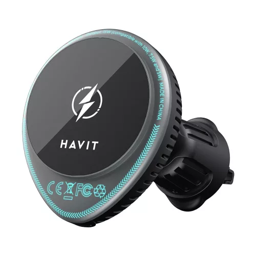 Havit - Autós tartó vezeték nélküli töltéssel (W3036) - with Cooler, Szellőzőrácsra, 15W - Black