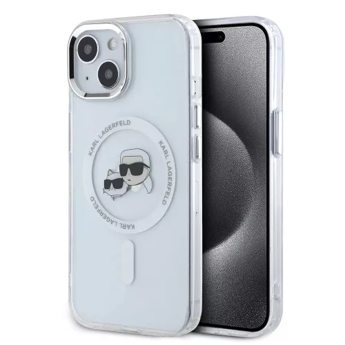 Karl Lagerfeld - IML MagSafe (KLHMP15SHLSKCH) - iPhone 15 - White Metal Karl&Choupette Heads