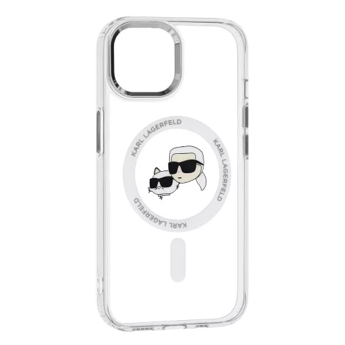 Karl Lagerfeld - IML MagSafe (KLHMP15SHLSKCH) - iPhone 15 - White Metal Karl&Choupette Heads
