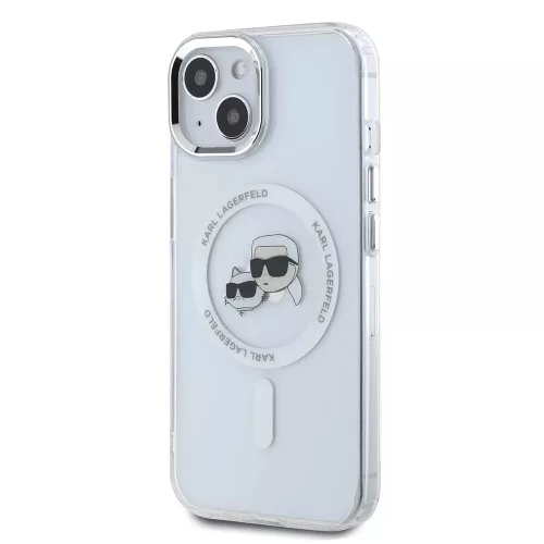 Karl Lagerfeld - IML MagSafe (KLHMP15SHLSKCH) - iPhone 15 - White Metal Karl&Choupette Heads