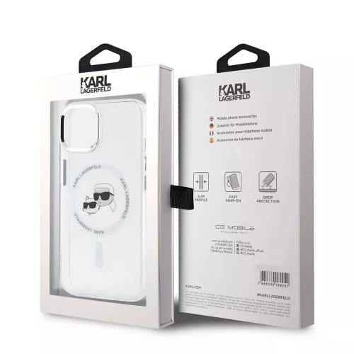 Karl Lagerfeld - IML MagSafe (KLHMP15SHLSKCH) - iPhone 15 - White Metal Karl&Choupette Heads