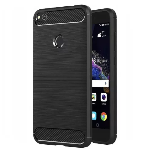 Techsuit - Carbon szilikon tok - Huawei P9 Lite 2017 / P8 Lite 2017 - Fekete
