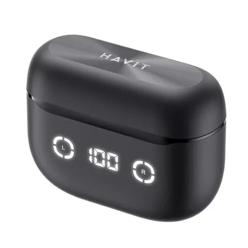 Havit - Vezeték nélküli fülhallgató (TW984) - Bluetooth 5.4, ANC, digitális kijelző, True Wireless, C típusú, 420mAh, Havit Life alkalmazás - Fekete