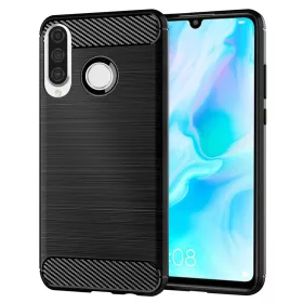   Techsuit - Carbon szilikon tok - Huawei P30 lite / P30 lite New Edition - Fekete