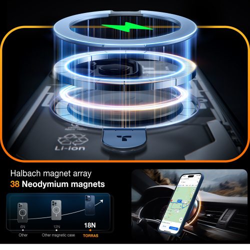 Torras - Ostand MagSafe Series tok - iPhone 15 Pro Max - Sötétkék