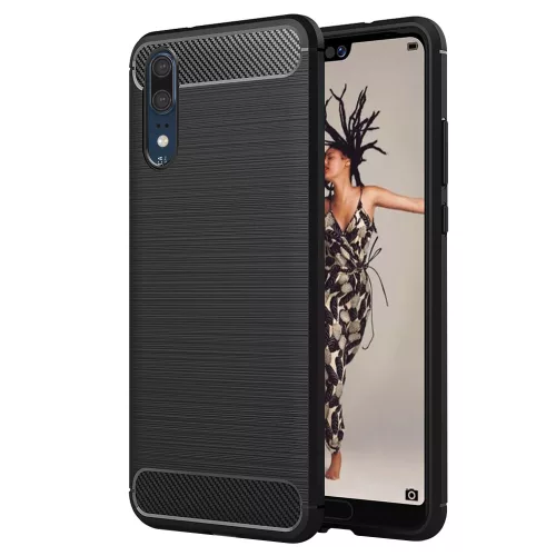 Techsuit - Carbon szilikon tok - Huawei P20 - Fekete