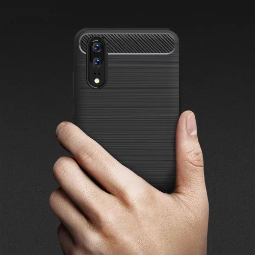 Techsuit - Carbon szilikon tok - Huawei P20 - Fekete