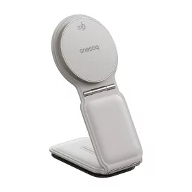   Baseus - Autós tartó vezeték nélküli töltéssel PrimeTrip C02 (C40169003211-00) - Mágneses tapadás Műszerfalra, 15W - Moon White