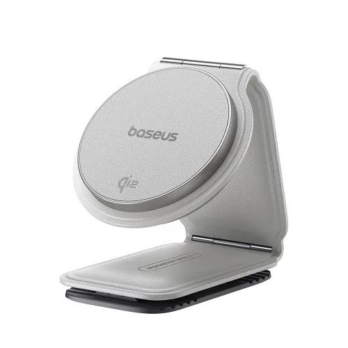 Baseus - Autós tartó vezeték nélküli töltéssel PrimeTrip C02 (C40169003211-00) - Mágneses tapadás Műszerfalra, 15W - Moon White