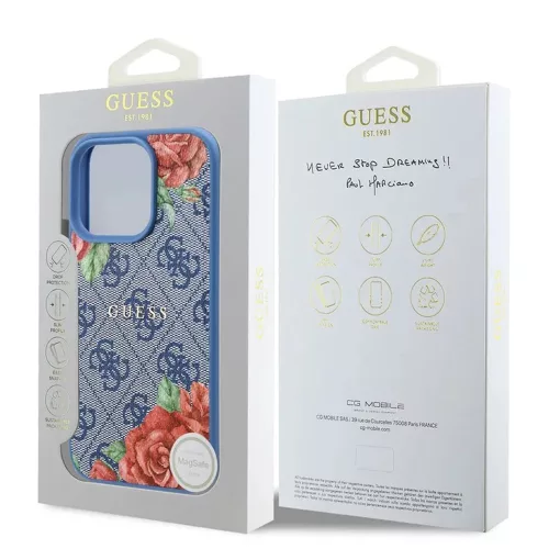 Guess - Hardcase 4G Flower Print MagSafe (GUHMP16LP4ROPEMCB) - iPhone 16 Pro - Blue