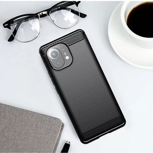 Techsuit - Carbon szilikon tok - Xiaomi Mi 11 Lite 4G / Mi 11 Lite 5G / 11 Lite 5G NE - Fekete