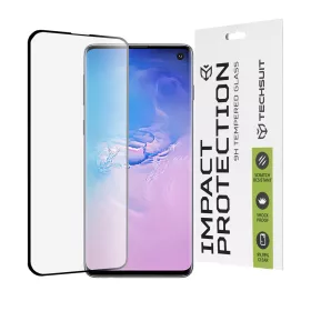   Techsuit - 111D Full Cover / Full Glue üvegfólia / 3D kerekített szélű kijelzőhöz - Samsung Galaxy S10 - Fekete széllel