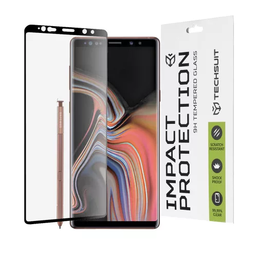Techsuit - 111D Full Cover / Full Glue üvegfólia / 3D kerekített szélű kijelzőhöz - Samsung Galaxy Note 9 - Fekete széllel