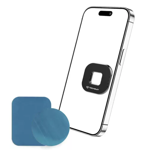 Techsuit - Phone Holder Tiny Series (HOLD210) - Dashboard Mágneses tapadás, Multipurpose Use, Quadrilateral, 2 Metal Plates - Black
