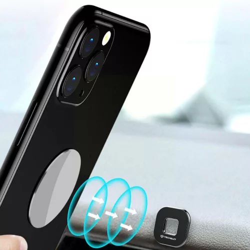 Techsuit - Phone Holder Tiny Series (HOLD210) - Dashboard Mágneses tapadás, Multipurpose Use, Quadrilateral, 2 Metal Plates - Black