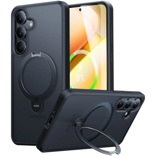 Torras - Ostand Spin MagSafe Series tok - Samsung Galaxy S25 Plus - Fekete