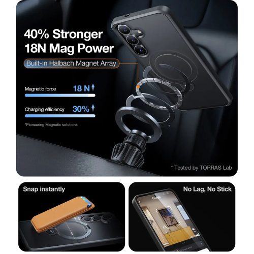 Torras - Ostand Spin MagSafe Series tok - Samsung Galaxy S25 Plus - Fekete