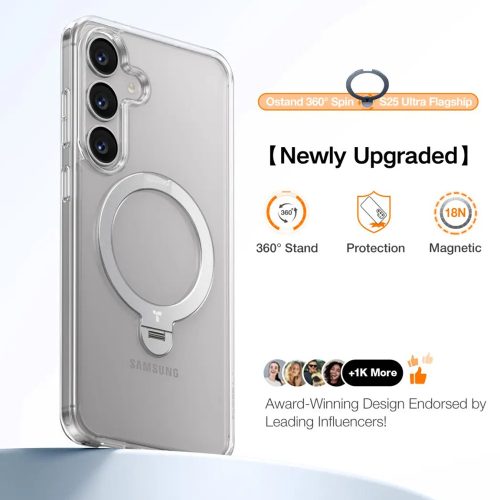 Torras - Ostand Spin MagSafe Series tok - Samsung Galaxy S25 Plus - Átlátszó