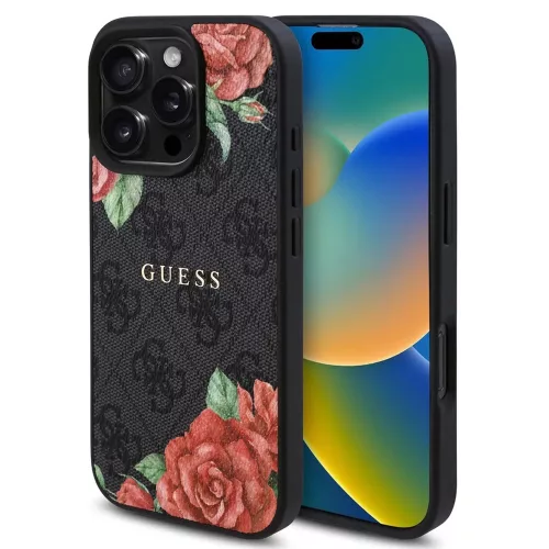 Guess - Hardcase 4G Flower Print MagSafe (GUHMP16LP4ROPEMCK) - iPhone 16 Pro - Black