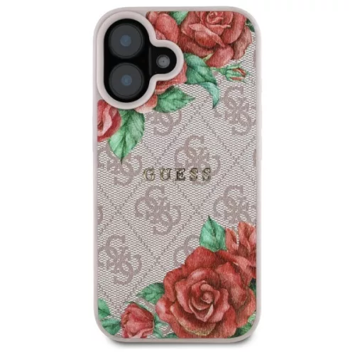 Guess - Keménytok 4G Virágmintás MagSafe (GUHMP16SP4ROPEMCP) - iPhone 16 - Rózsaszín