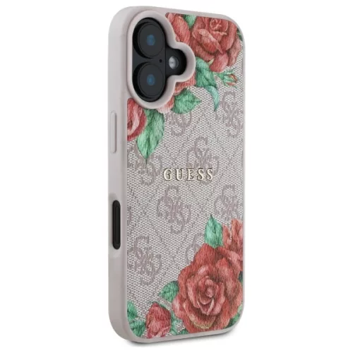 Guess - Keménytok 4G Virágmintás MagSafe (GUHMP16SP4ROPEMCP) - iPhone 16 - Rózsaszín