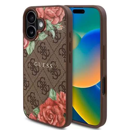 Guess - Keménytok 4G Virágmintás MagSafe (GUHMP16SP4ROPEMCW) - iPhone 16 - Barna