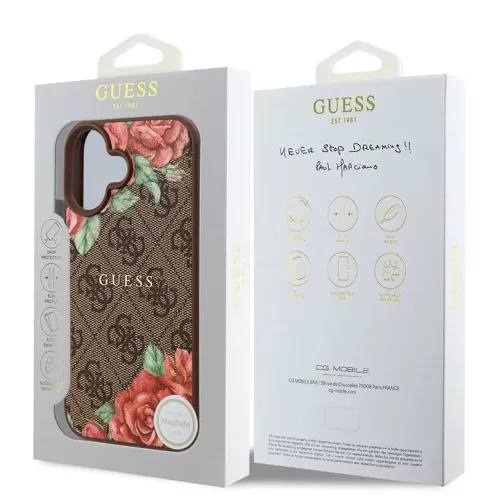 Guess - Keménytok 4G Virágmintás MagSafe (GUHMP16SP4ROPEMCW) - iPhone 16 - Barna