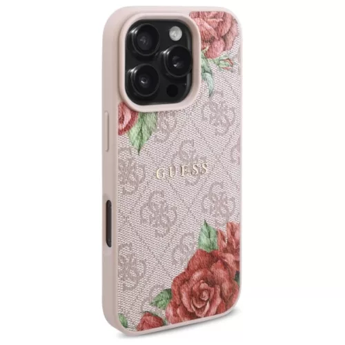 Guess - Keménytok 4G Virágmintás MagSafe (GUHMP16LP4ROPEMCP) - iPhone 16 Pro - Rózsaszín