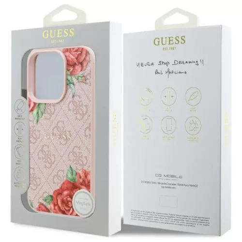 Guess - Keménytok 4G Virágmintás MagSafe (GUHMP16LP4ROPEMCP) - iPhone 16 Pro - Rózsaszín