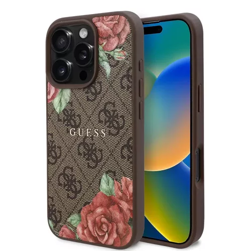 Guess - Hardcase 4G Flower Print MagSafe (GUHMP16XP4ROPEMCW) - iPhone 16 Pro Max - Brown