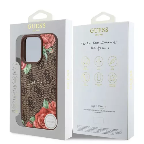 Guess - Keménytok 4G Virágmintás MagSafe (GUHMP16XP4ROPEMCW) - iPhone 16 Pro Max - Barna