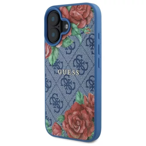 Guess - Keménytok 4G Virágmintás MagSafe (GUHMP16SP4ROPEMCB) - iPhone 16 - Kék