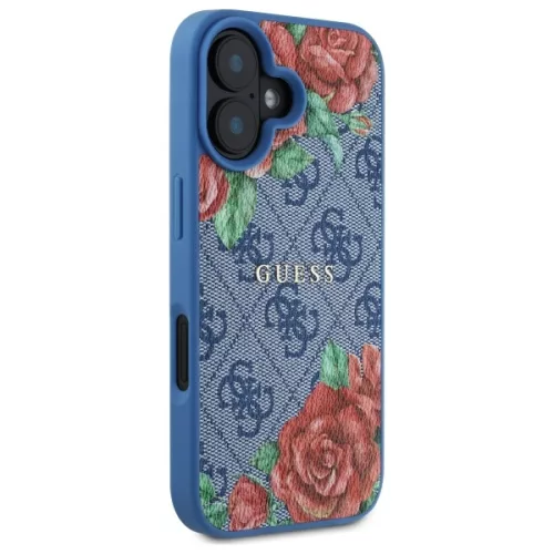 Guess - Keménytok 4G Virágmintás MagSafe (GUHMP16SP4ROPEMCB) - iPhone 16 - Kék