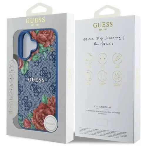 Guess - Keménytok 4G Virágmintás MagSafe (GUHMP16SP4ROPEMCB) - iPhone 16 - Kék
