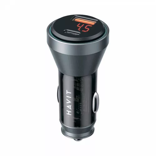 Havit - Car Charger (CC2017) - Type-C, USB, 45W, 3A, Visible Internal Structural Design - Black / Blue