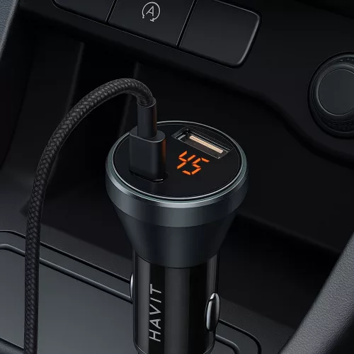 Havit - Car Charger (CC2017) - Type-C, USB, 45W, 3A, Visible Internal Structural Design - Black / Blue