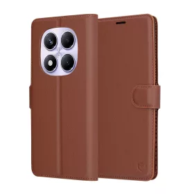   Techsuit - Leather Folio kinyitható tok - Xiaomi Redmi Note 14 Pro 4G - Barna
