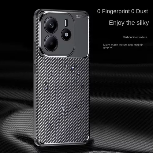 Techsuit - CarbonFiber szilikon tok - Xiaomi Redmi Note 14 4G (Regional) - Fekete