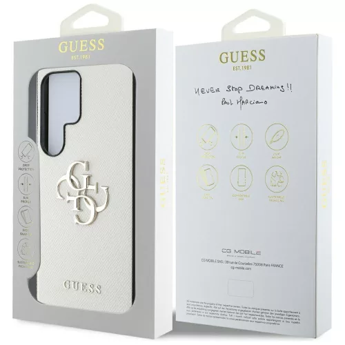 Guess - Keménytok 4G Szemcsézett Nagy és Klasszikus Logó (GUHCS25LPGT4MBE) - Samsung Galaxy S25 Ultra - Bézs