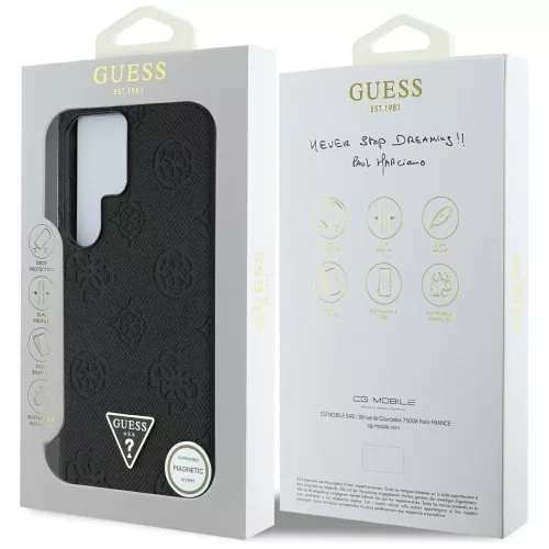 Guess - Bazsarózsás Szemcsézett Hőpecsétes Háromszög Logó MagSafe (GUHMS25LPGBTMK) - Samsung Galaxy S25 Ultra - Fekete